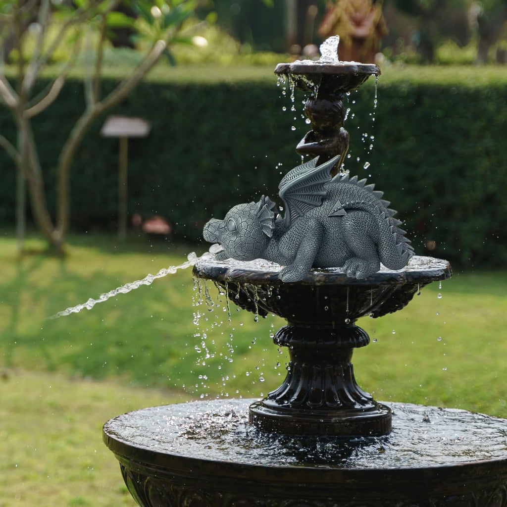Dragon Fountain Resin Pond Spouting Dragon Garden Statue Climate Durable Realistic Water Spray Dragon Statue for Yard Park Courtyard Pond Pool