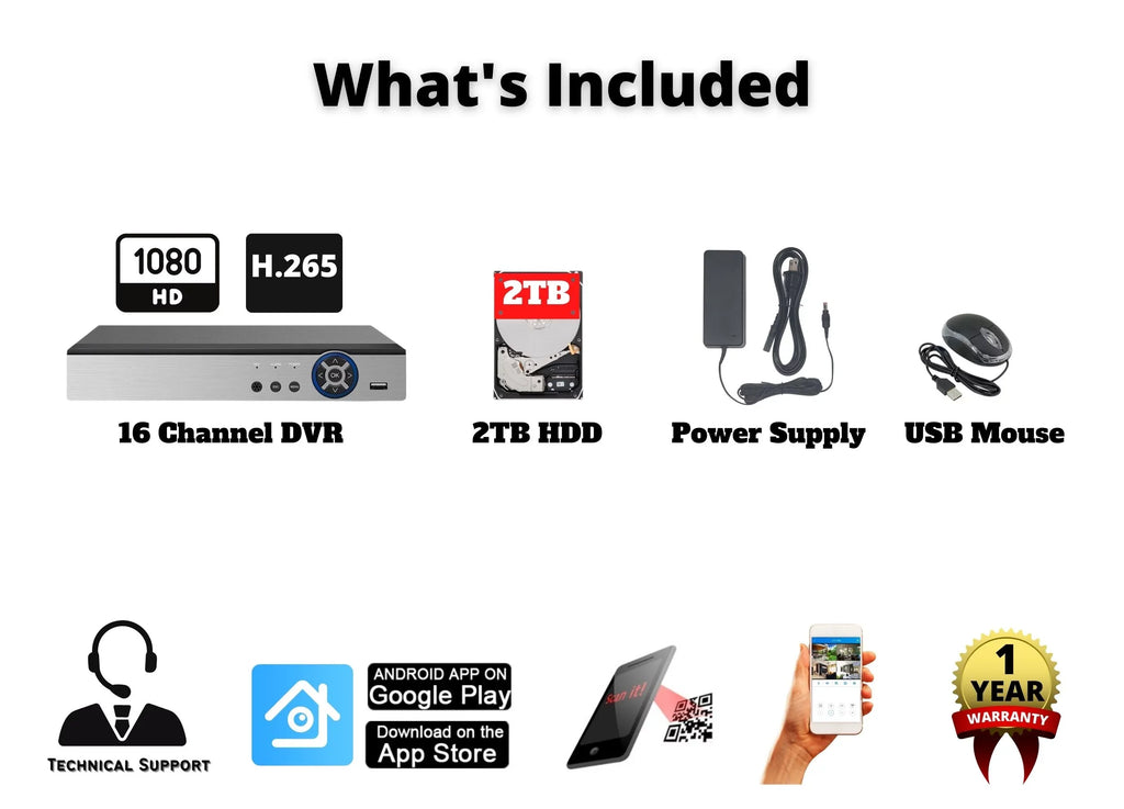 Evertech 16 Channel H.265 DVR with 2TB Storage HD TVI AHD CVI Analog Home Office Standalone CCTV Security Digital Video Recorder