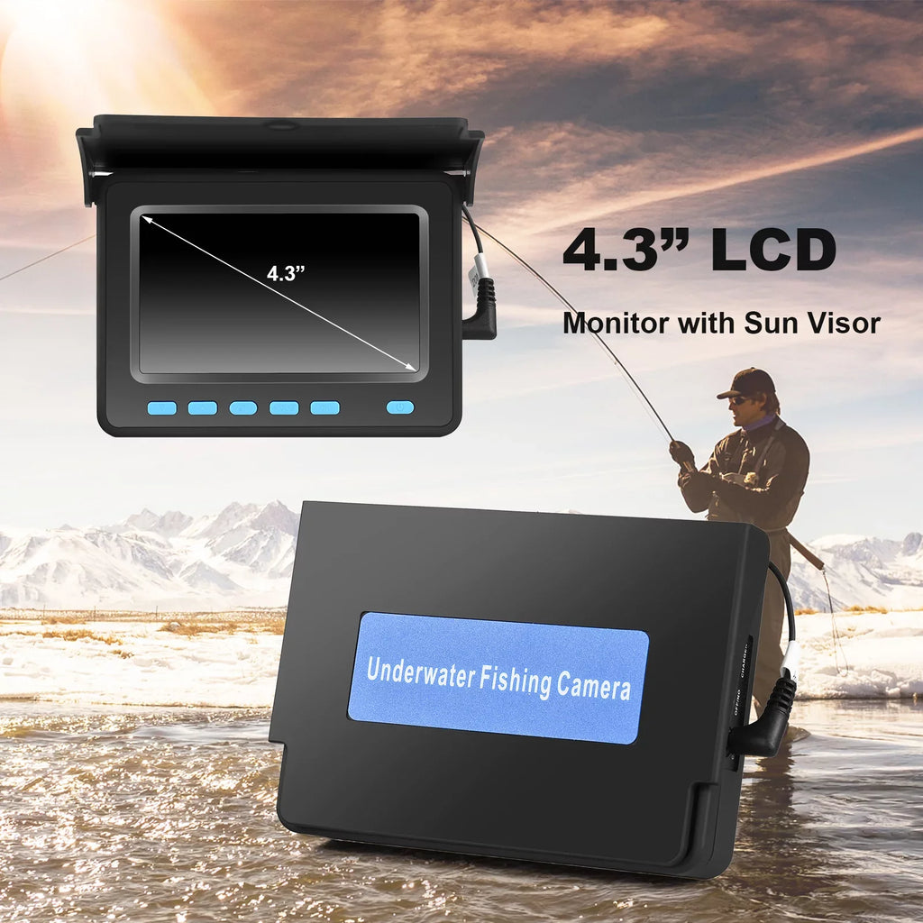 Underwater Fishing Camera with 4.3'' LCD - 20M/30M 1200TVL Fish Finder with 8PCS IR LED Night Vision for Ice and Vessel Fishing