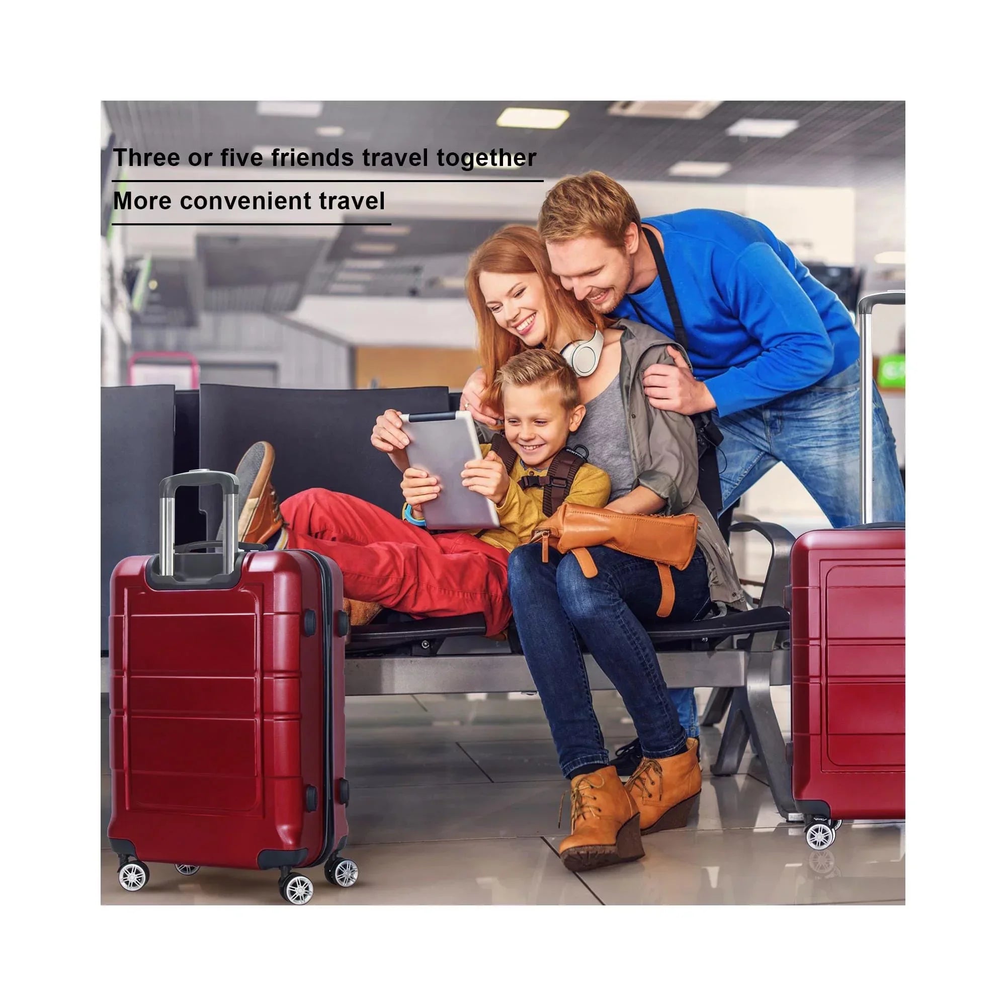 Traveling Luggage, 3pcs Hardside Luggage Set, 20"+24"+28" with TSA Lock, Red