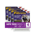 Filtrete by 3M, 20x22x1, MERV 12, Advanced Allergen Reduction HVAC Furnace Air Filter, Captures Allergens, Bacteria, Viruses, 1500 MPR, 4 Filters