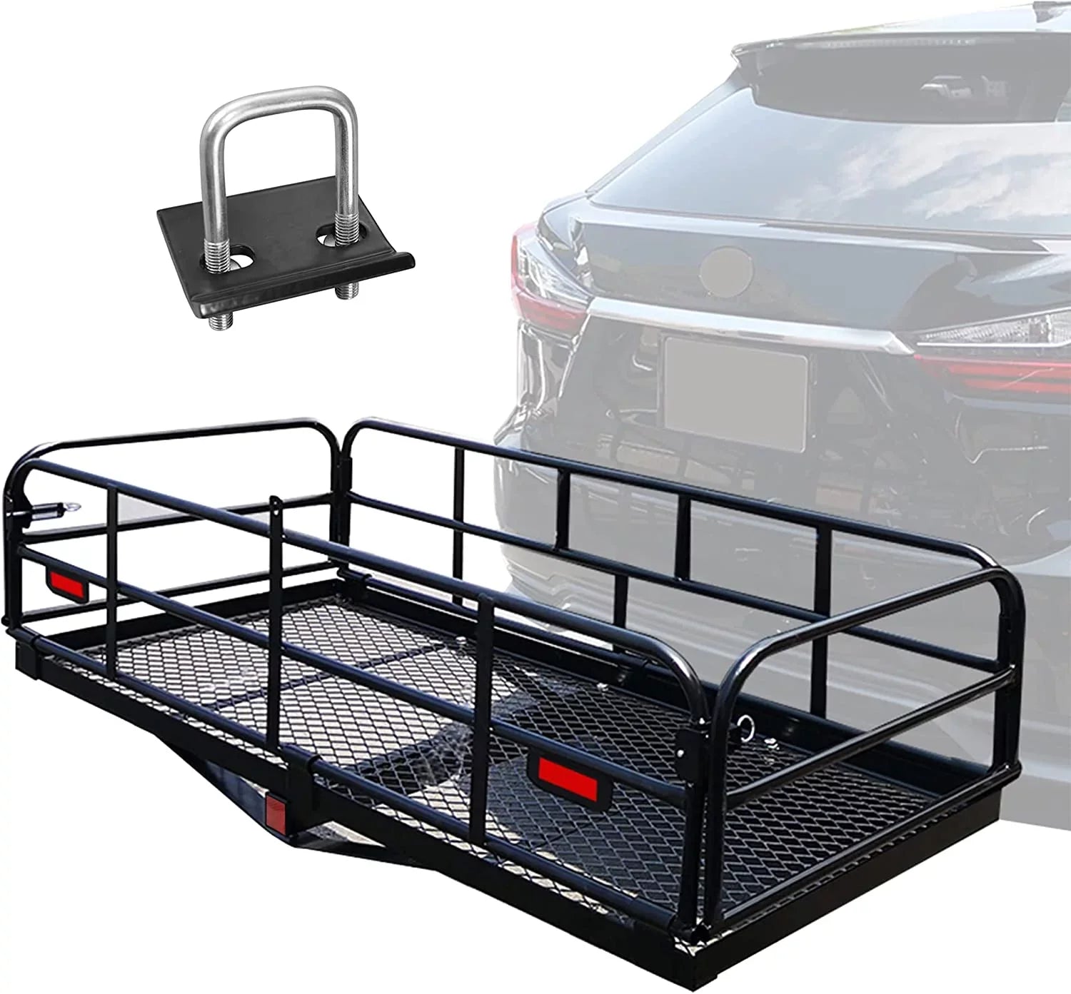 WAGEE 500 Lbs Heavy Duty Hitch Mount Cargo Carrier 60" x 24" x 14.4" Folding Cargo Rack Rear Luggage Basket Fits 2" Receiver for Car SUV Camping Traveling