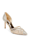 BADGLEY MISCHKA Womens Beige Mesh Dorsay Rhinestone Padded Haze Pointy Toe Stiletto Slip On Dress Pumps Shoes 10