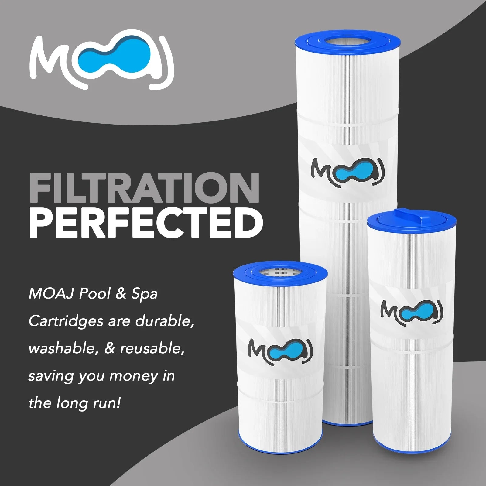 MOAJ Advanced Pool Filter 2-PACK Replaces PSD125-2000, Sundance Spas 6540-488, Double End 120, Filbur FC-2780, Unicel C-8326, Magnum SU125, XLS-831 | 19" x 8 1/2" | 125 SQ FT | Washable & Reusable