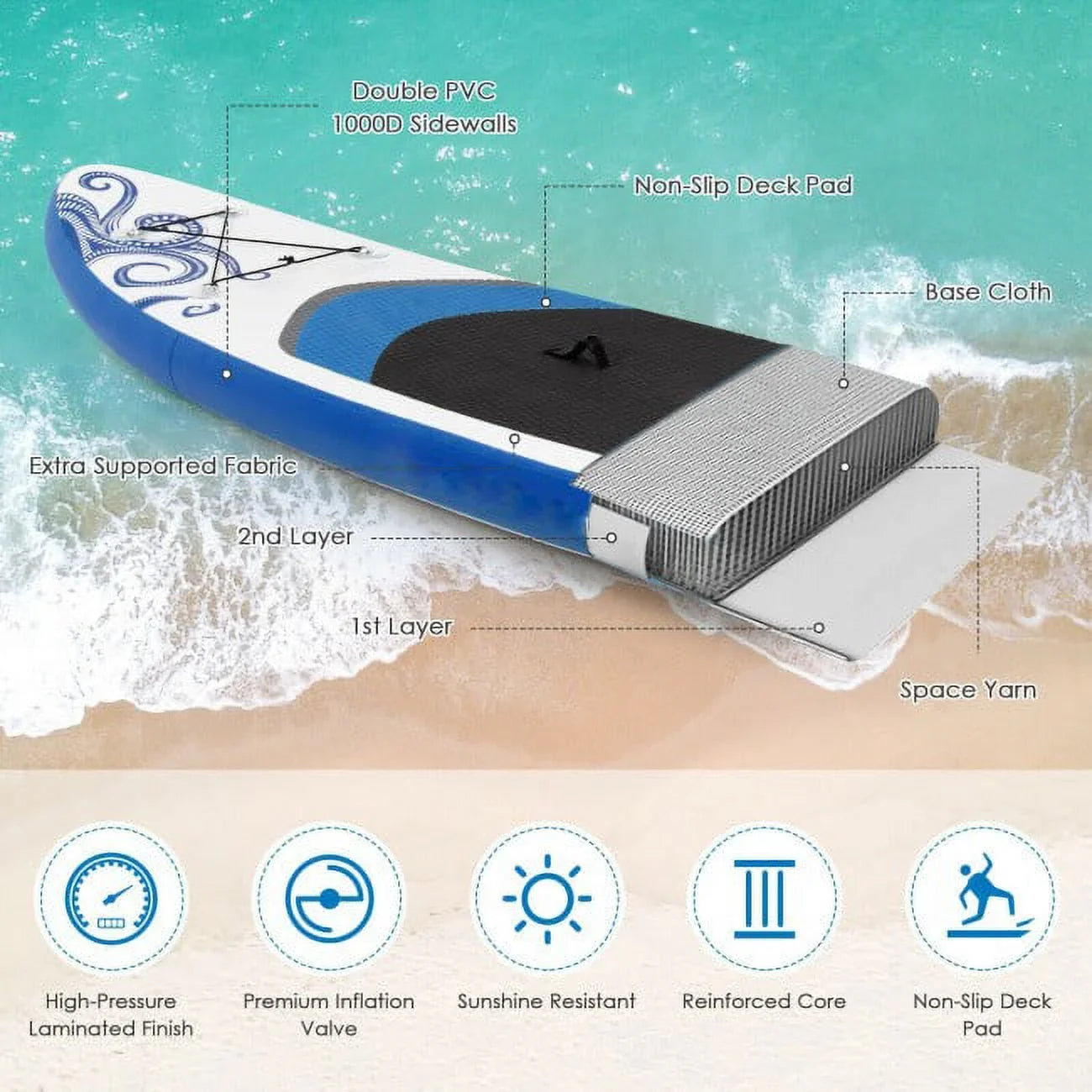 Enjoy Wonderful Water Sports 11-Feet Inflatable Adjustable Surfing Paddle Board