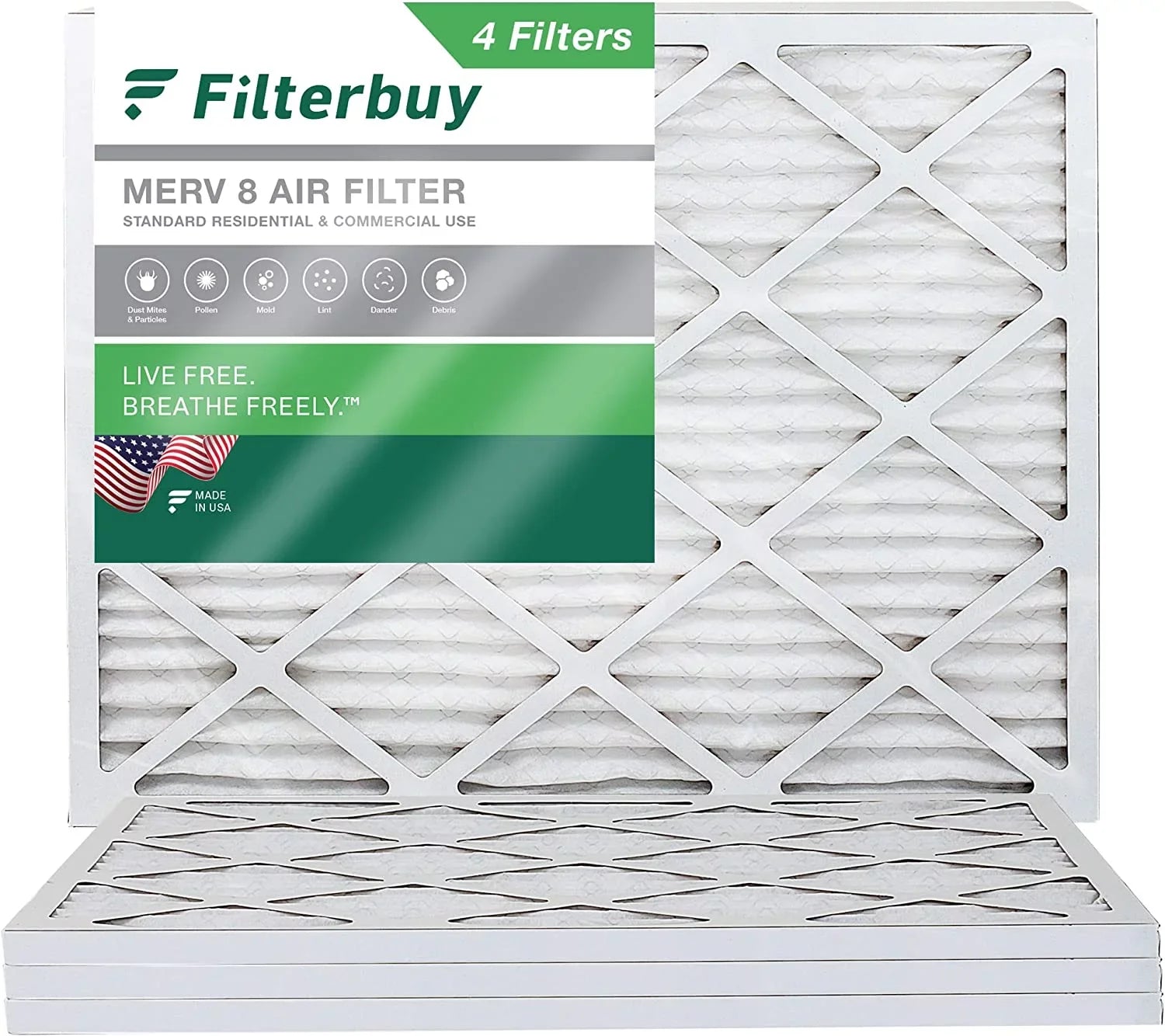 Filterbuy 16x21.5x1 MERV 8 Pleated HVAC AC Furnace Air Filters (4-Pack)
