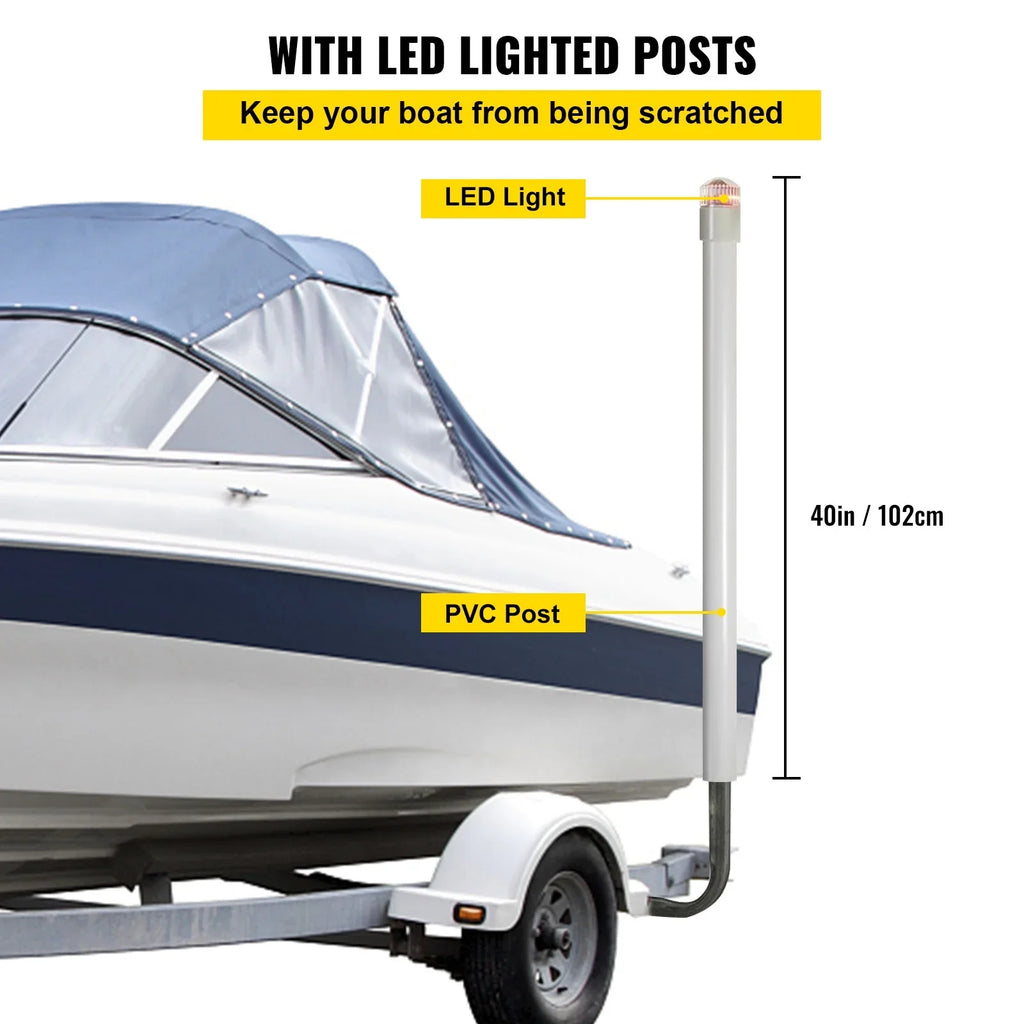 VEVORbrand Ship Trailer Guide-on, 40", 2pcs Galvanized Steel Trailer Post Guide on, with LED-Lighted PVC Tube Protection Mounting Hardware Included, for Ski Ship Fishing Watercraft or Watercraft Trailer