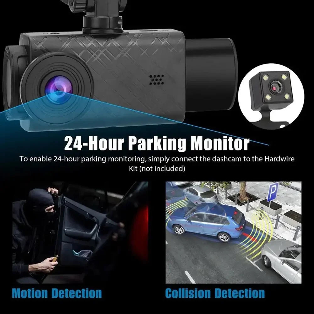 Gecheer 3 Cameras Dash Cam 2in Clear Car Rearview Mirror Car Video Recording Multi-Language Car Recorder Auto Safety Driving Recorder