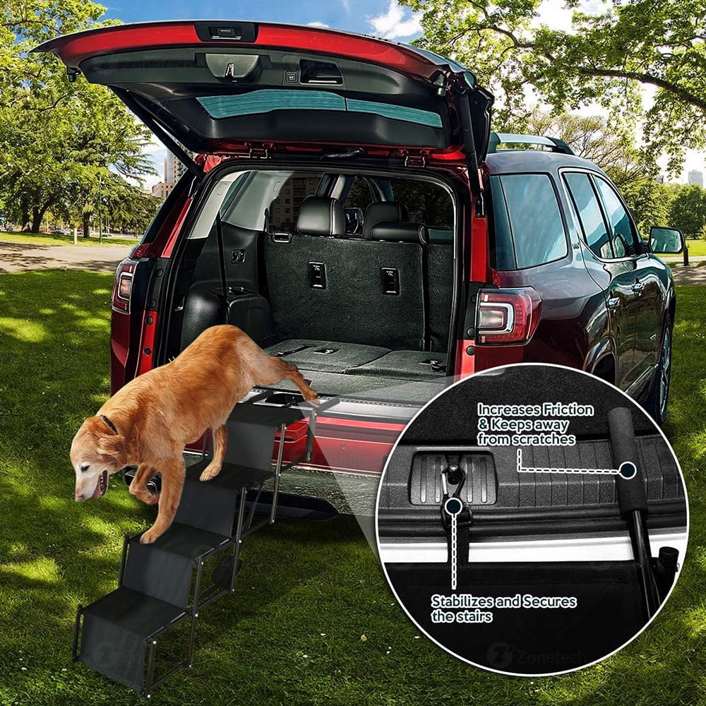 Sunb Foldable Pet Stairs Ramp,Metal Frame Portable 4 Steps Nonslip Stairs,Lightweight for High Beds,Trucks,SUV,Car