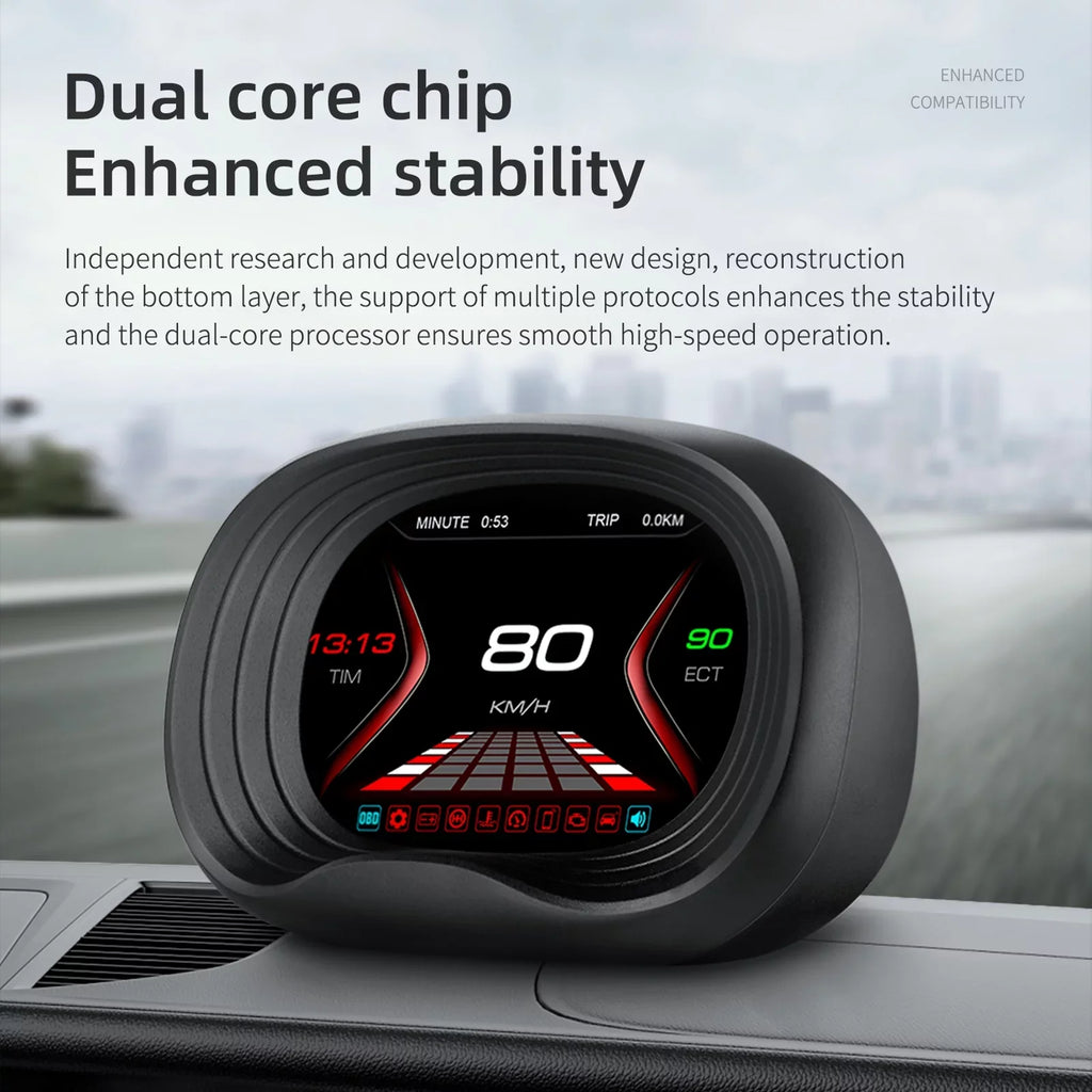 Nebublu Head Up Display, Digital OBDII Speedometer Car Head Display with OBD Interface, Speed Voltage Single Mileage Clock Display