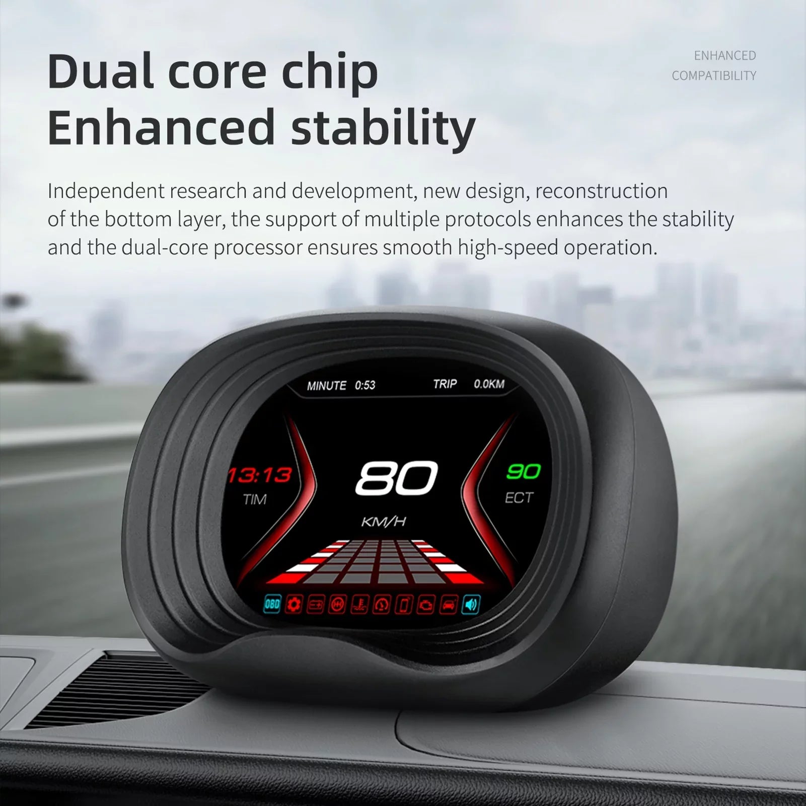 Nebublu Head Up Display, Digital OBDII Speedometer Car Head Display with OBD Interface, Speed Voltage Single Mileage Clock Display