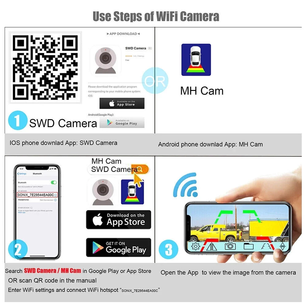JLLOM 9600mAh Magnetic WiFi Camera - Premium Wireless Backup, Comprehensive Front/Rear Vehicle Views