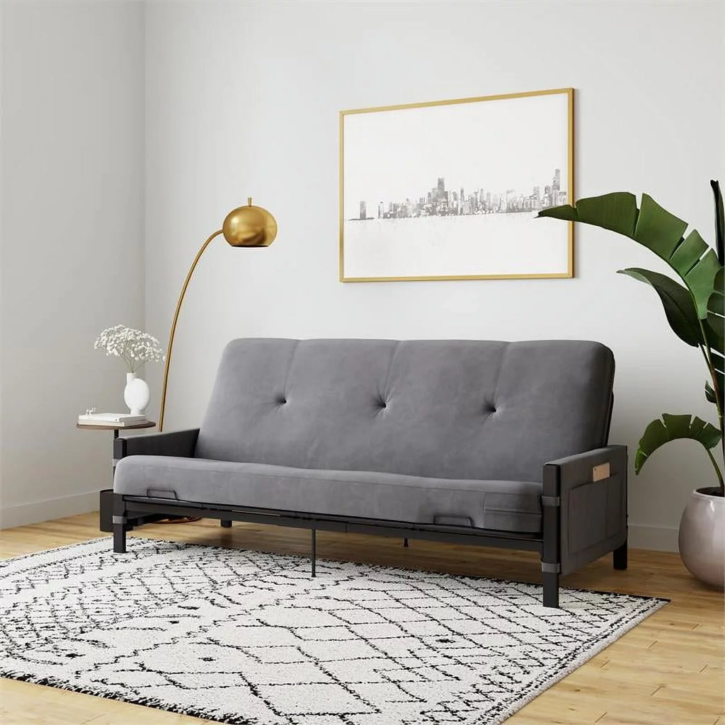 DHP Melbourne Storage Futon with 6" Thermobonded Futon Mattress in Gray