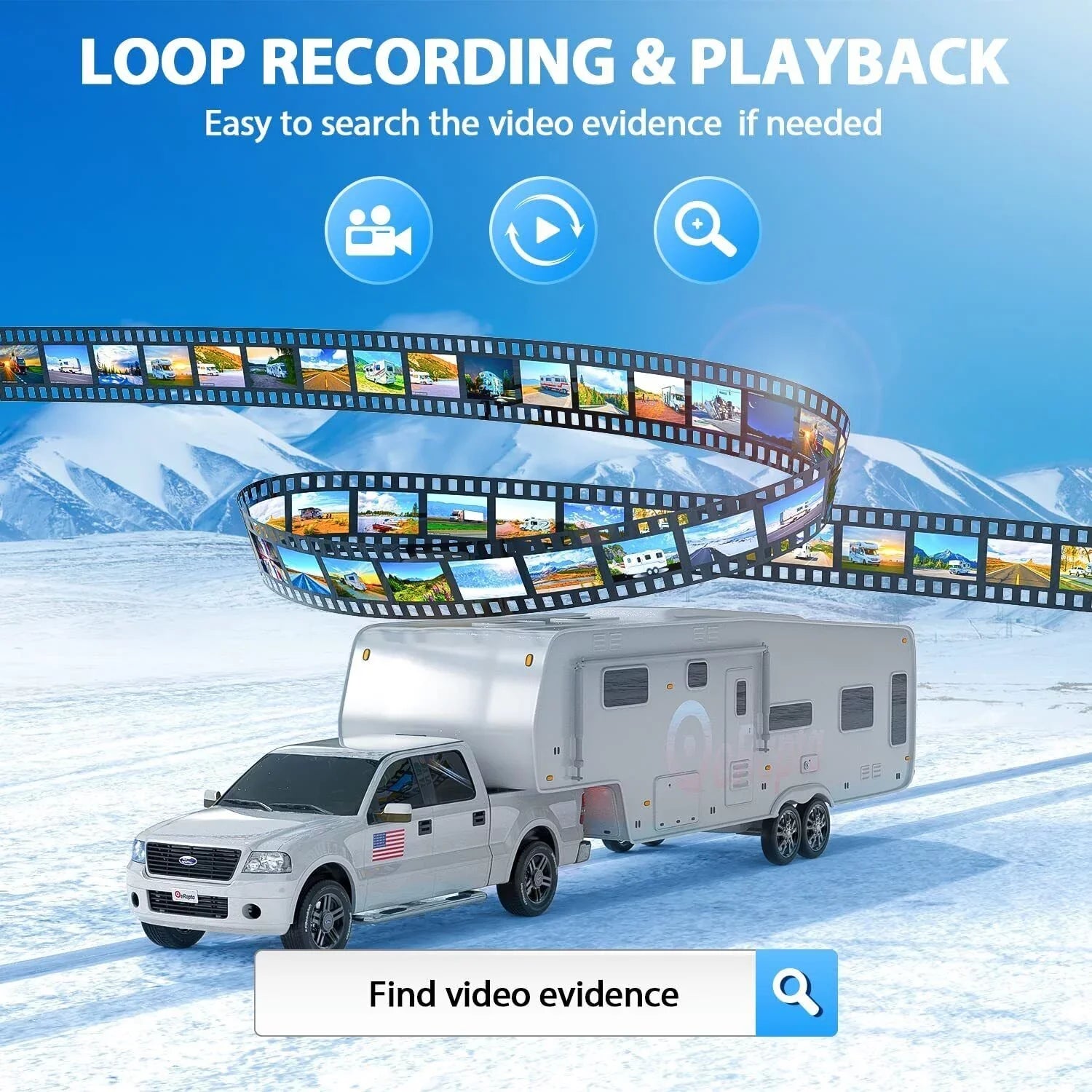 eRapta Backup Camera System Kit 7" Monitor for Car RV Truck Trailer Tractor 5th Wheel Split Screen 1080P Back up Reversing Parking System Night Vision Rear and Side Wired Camera Y0202