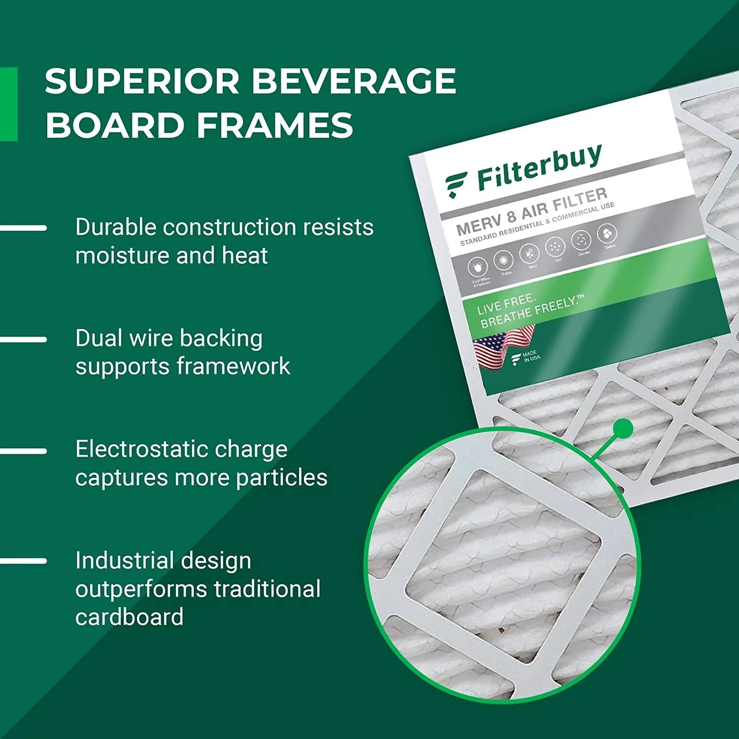 Filterbuy 16.25x21.25x1 MERV 8 Pleated HVAC AC Furnace Air Filters (2-Pack)