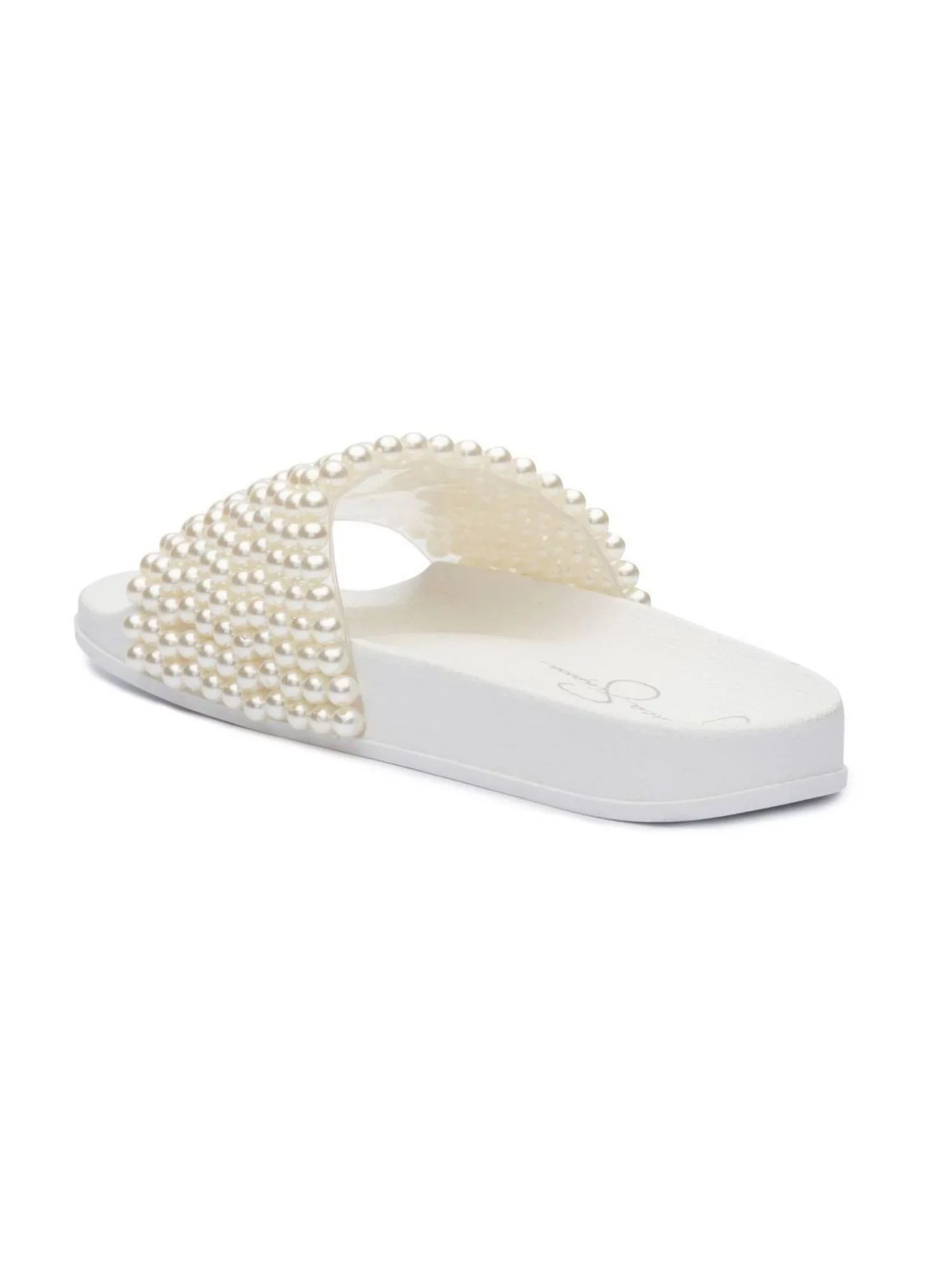 JESSICA SIMPSON Womens Ivory Pool Slide Beaded Saycie Round Toe Slip On Slide Sandals Shoes 8 M
