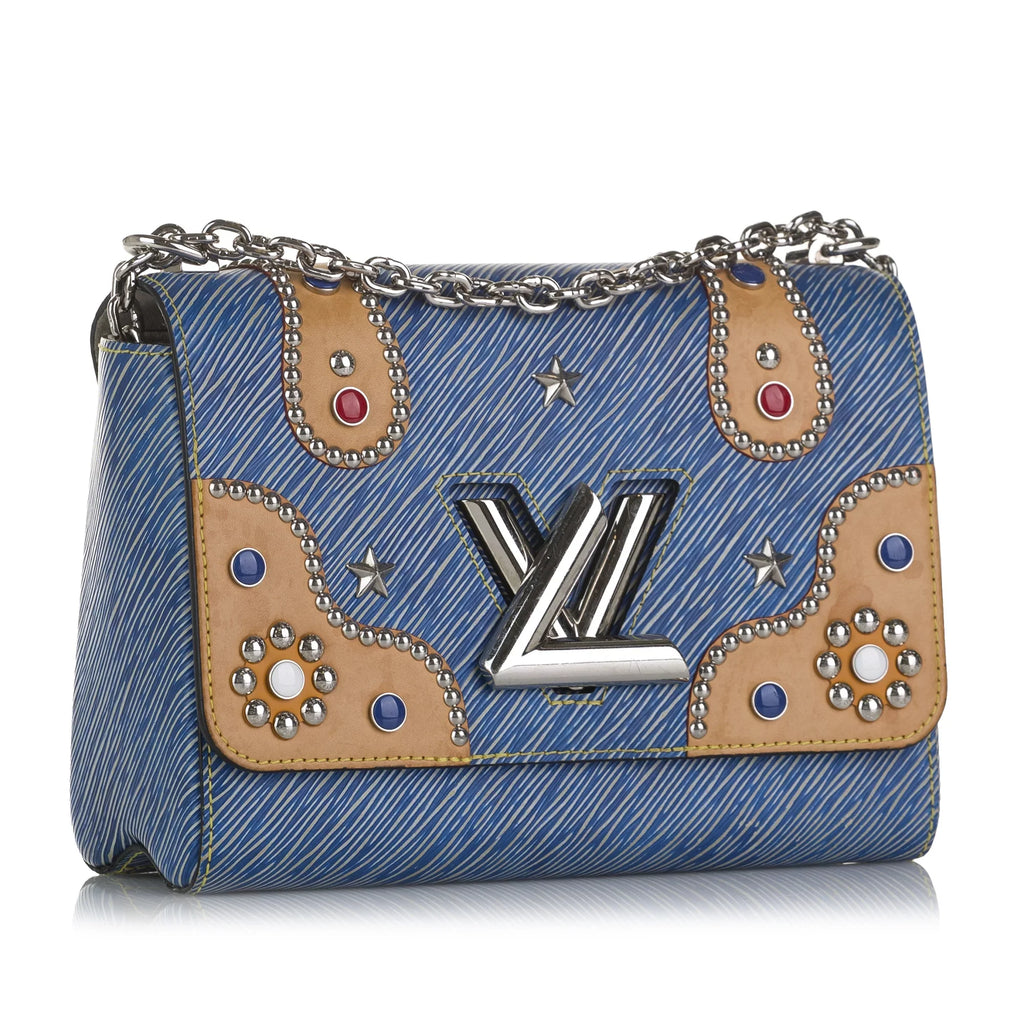 Pre-Owned Authenticated Louis Vuitton Studded Epi Twist MM Leather Blue Crossbody Bag Unisex (Good)