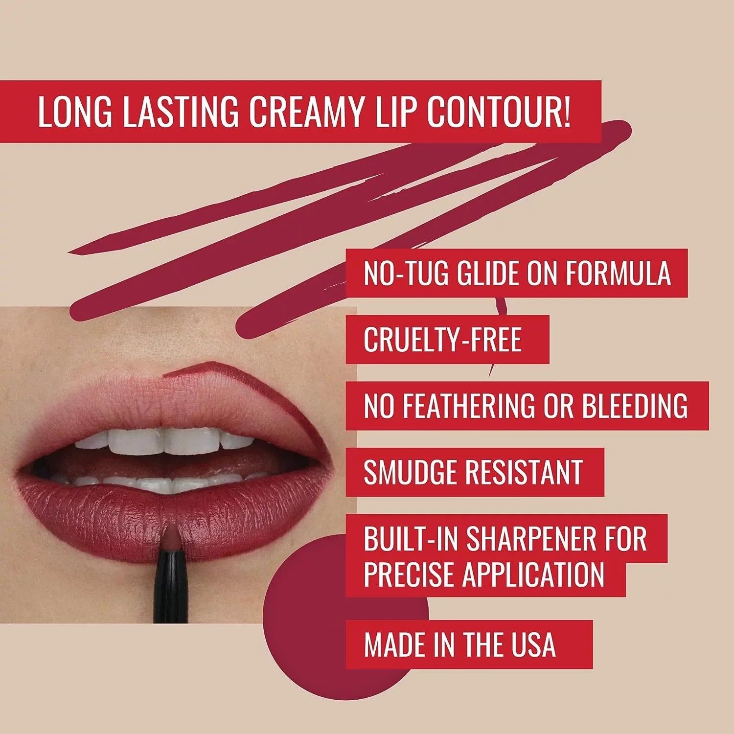 Runway Rogue Designer Liner Lip Pencil, Matte Garnet-Maroon Lip Liner and Sharpener, Get the Look