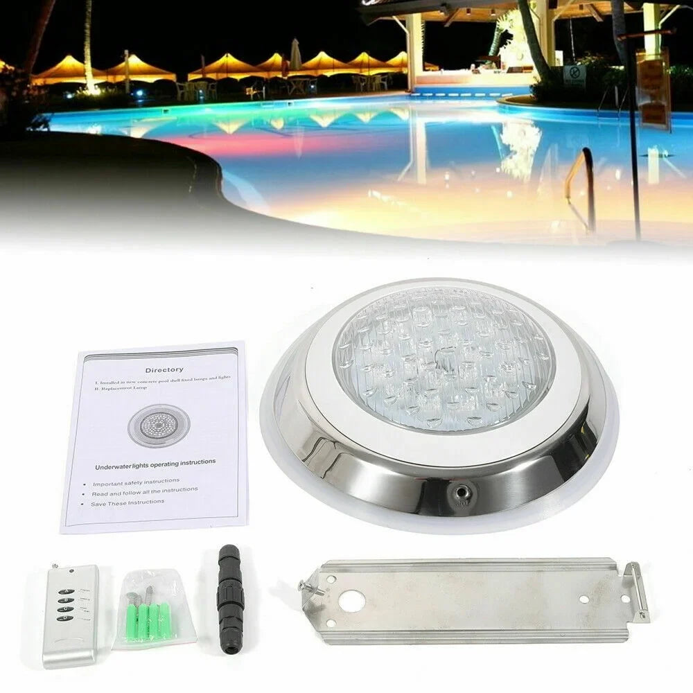 12V 54W RGB Underwater Swimming Pool Light 7 Color-Change LED Lights w/Remote IP68 Waterproof, Stainless Steel
