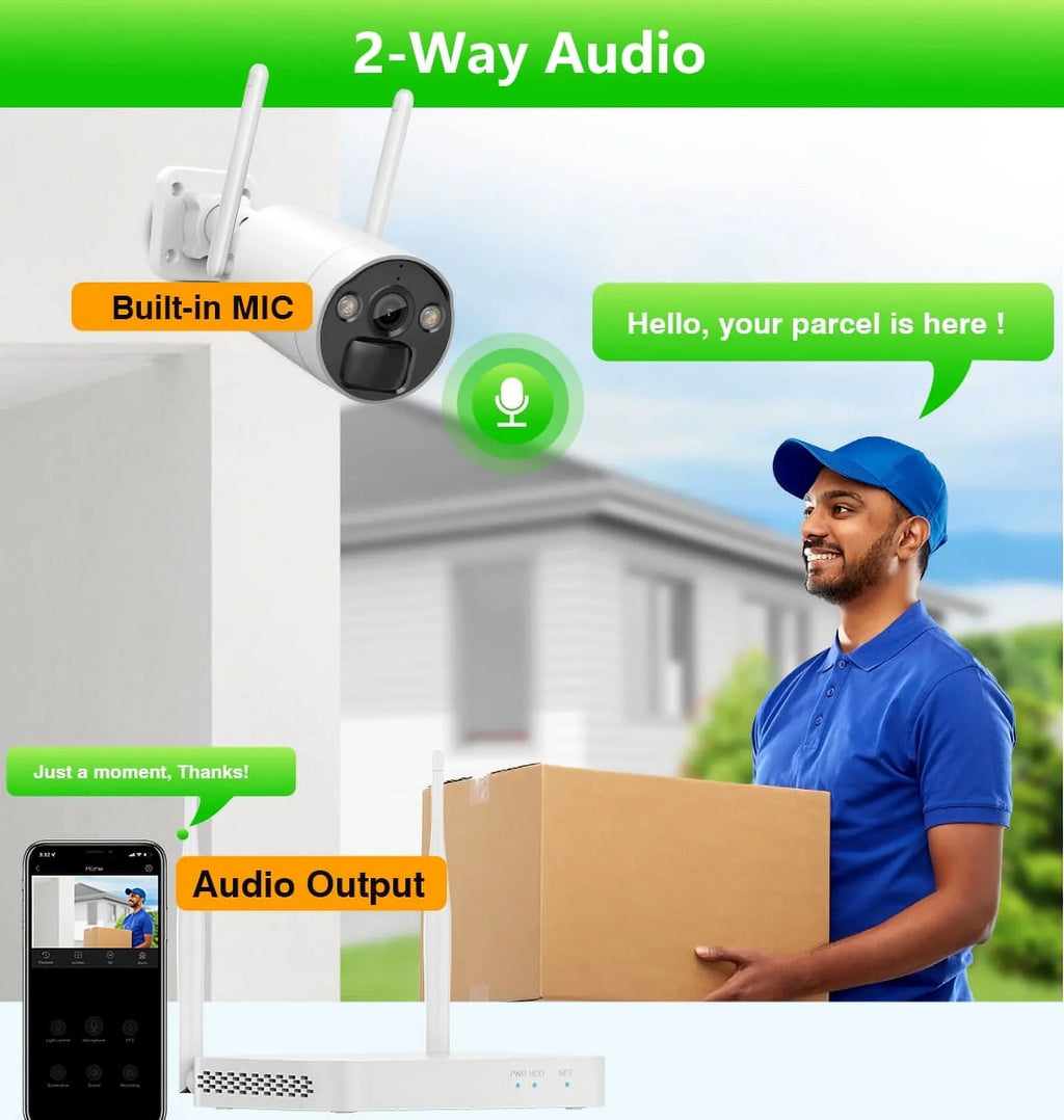 VIKVIZ 8CH WiFi CCTV System 4Pcs 3MP Battery Camera , 4 Solar Panels , 2.5inch HDD Wireless NVR