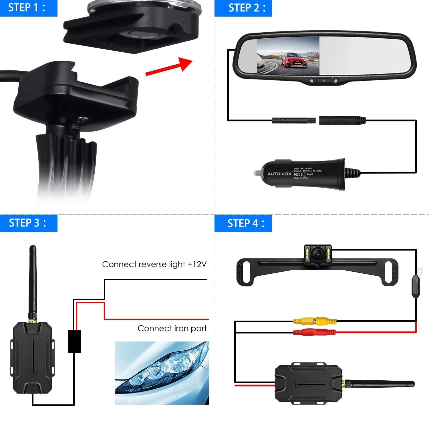 Auto-Vox Wireless Backup Camera Oem Look Rear View Mirror Camera for Trucks, Super Night Vision Car Backup Reversing Camera System for Vehicles (T1400U)