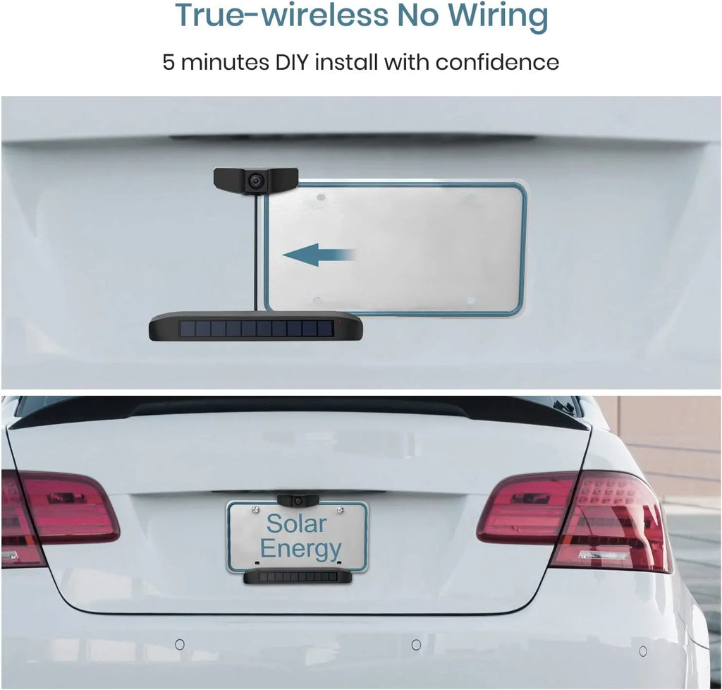 Solar Wireless Backup Camera for Trucks,3 Mins DIY Installation with Digital Signal ,Waterproof Reverse Hitch Trailer Rear View Camera for Car,Truck,Small RV(SunGo Pro)
