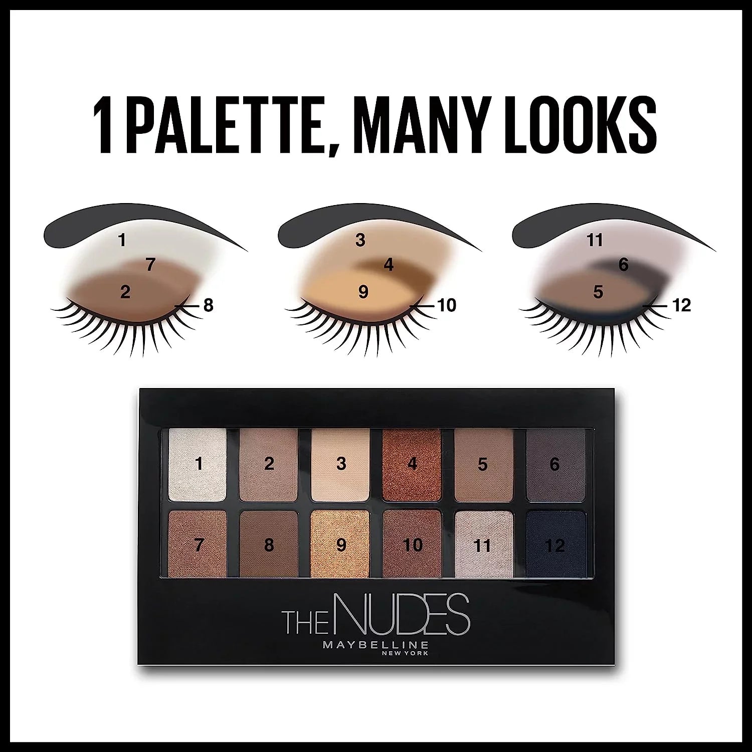 Maybelline The Nudes Eyeshadow Palette Makeup, 12 Pigmented Matte and Shimmer Shades, Blendable Powder, 1 Count