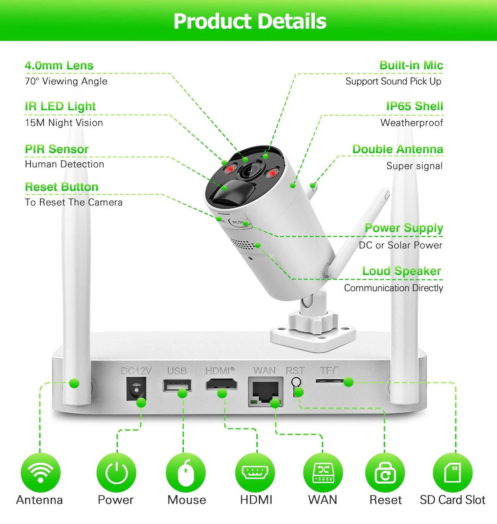 VIKVIZ 8CH WiFi CCTV System 4Pcs 3MP Battery Camera , 4 Solar Panels , 2.5inch HDD Wireless NVR