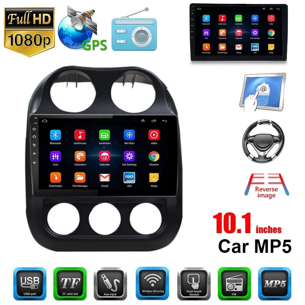 KingFurt Powerful Android 11 Car Radio GPS MP5 Player for Jeep Compass Patriot, Built-in Offline Map, FM Radio, Bluetooth & Reverse Camera