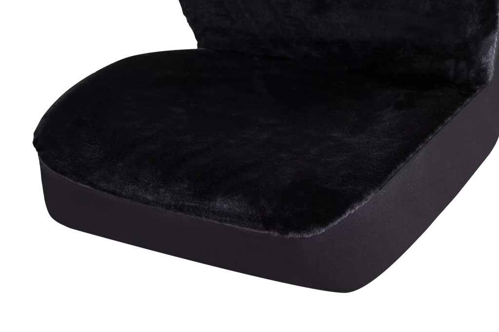 Auto Drive 2 Piece Car Seat Wrap High Back Soft Faux Fur Polyester Black, Universal Fit, 2002SC101