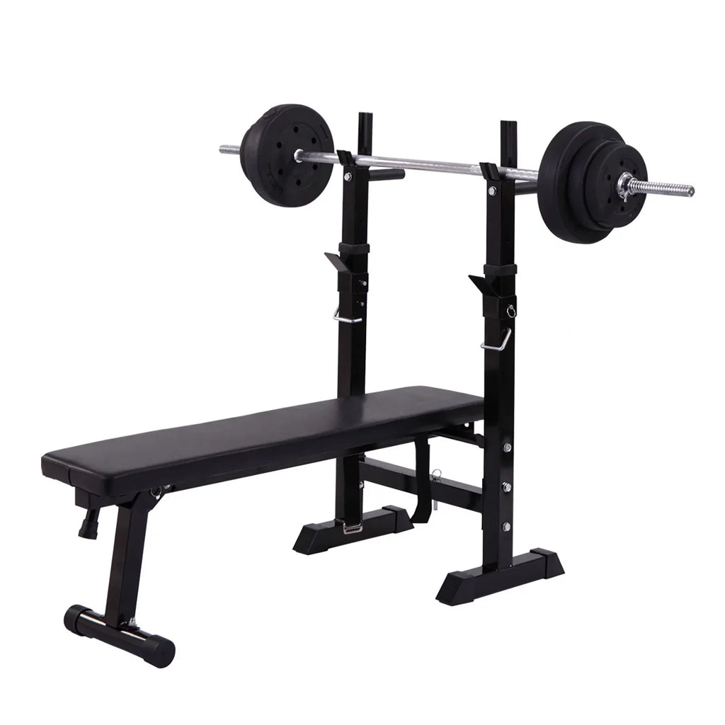 Andoer Adjustable Folding Multifunctional Workout Station, Red and Black, Squat Rack Included