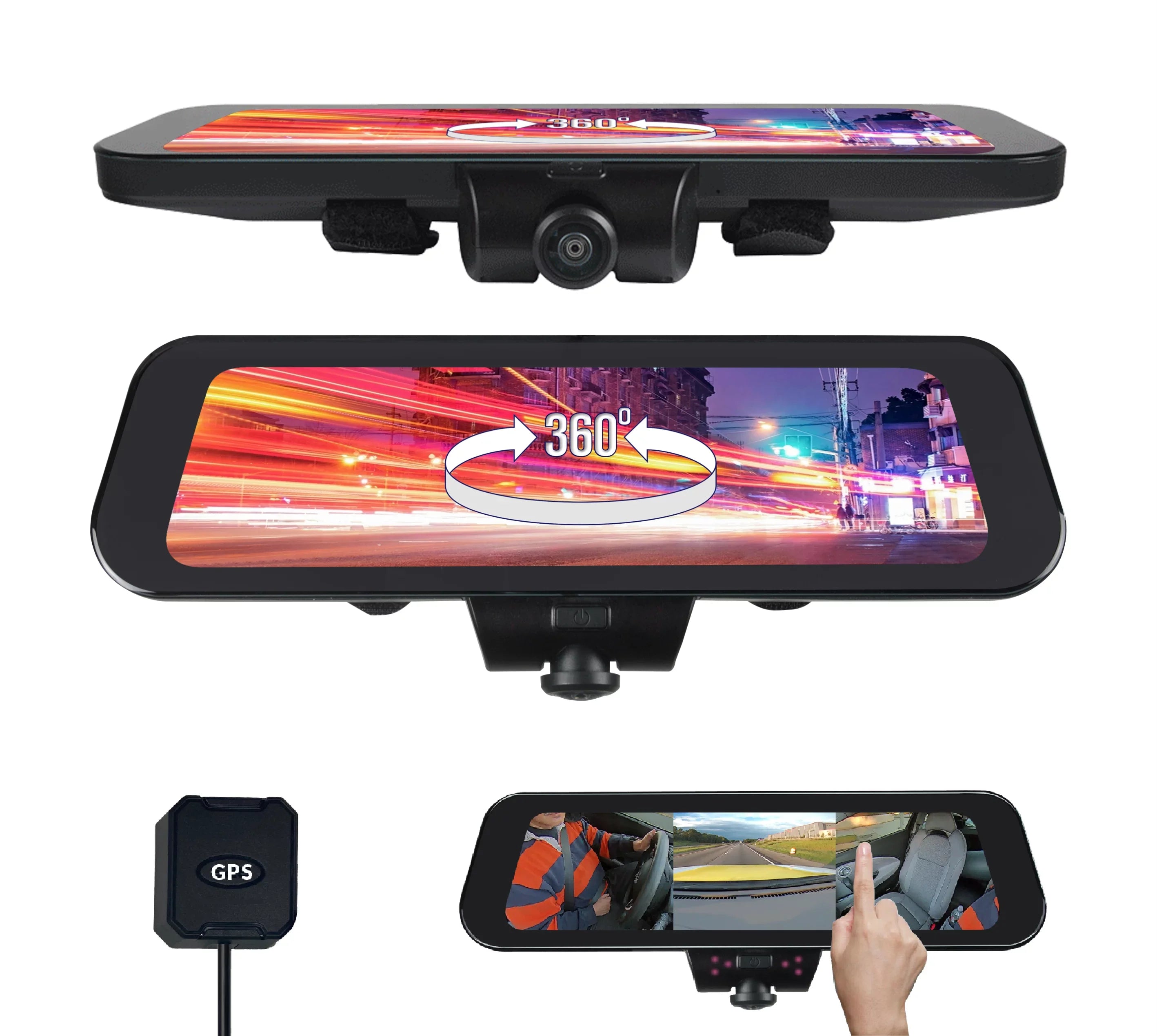 RYDEEN 360 View Surround View 4K Dash Camera 10-inch Touchscreen Frameless Rearview Mirror with TFT Monitor w/ Auto Brightness Day/Night, DIY Install, Backup Video-in