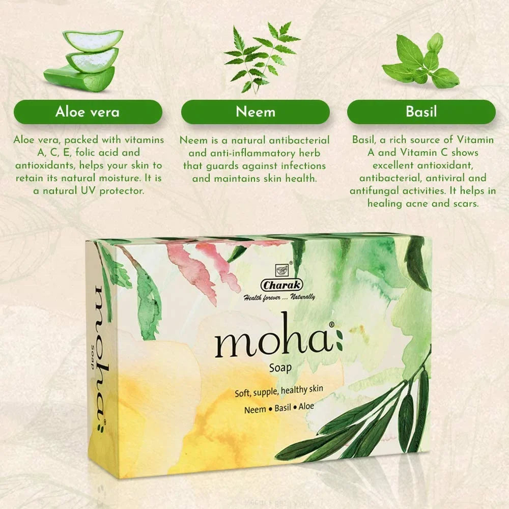 Pamer Moha Herbal Soap 100 Gram X 3 With Goodness Of Aloe Vera Gel, Basil & Neem, Bathing Soap, Face & Body Soap, Unisex Product
