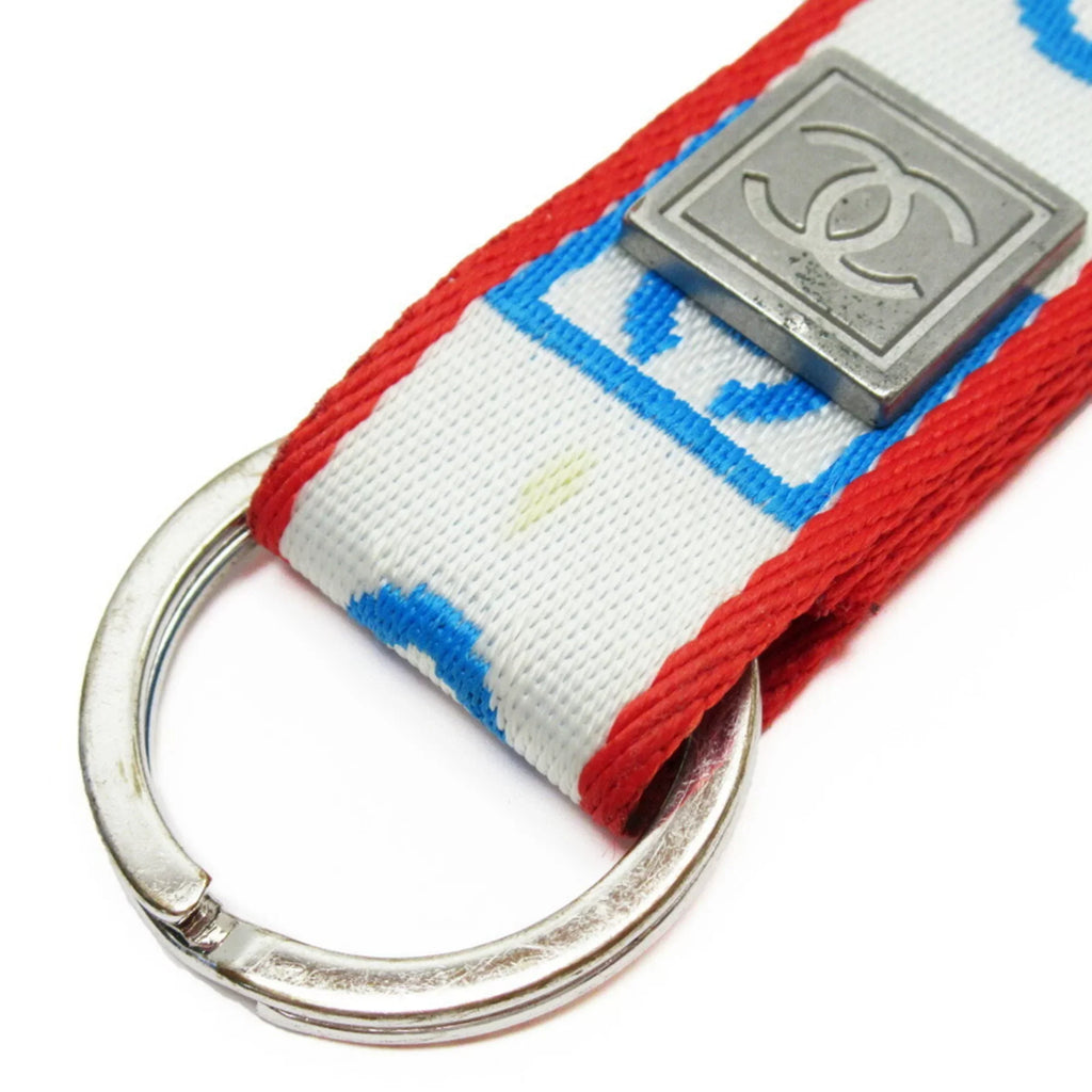 Pre-Owned Chanel CHANEL neck strap white x blue red silver nylon canvas metal material (Good)
