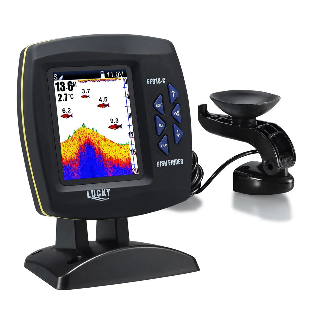 Tomshoo Fish Finder Wired Transducer Sensor Fishfinder 45 Degrees Underwater Fishing Portable Fish Finder Waterproof Underwater Monitor LCD Fish Locator Watercraft Fishfinder Fish Detector