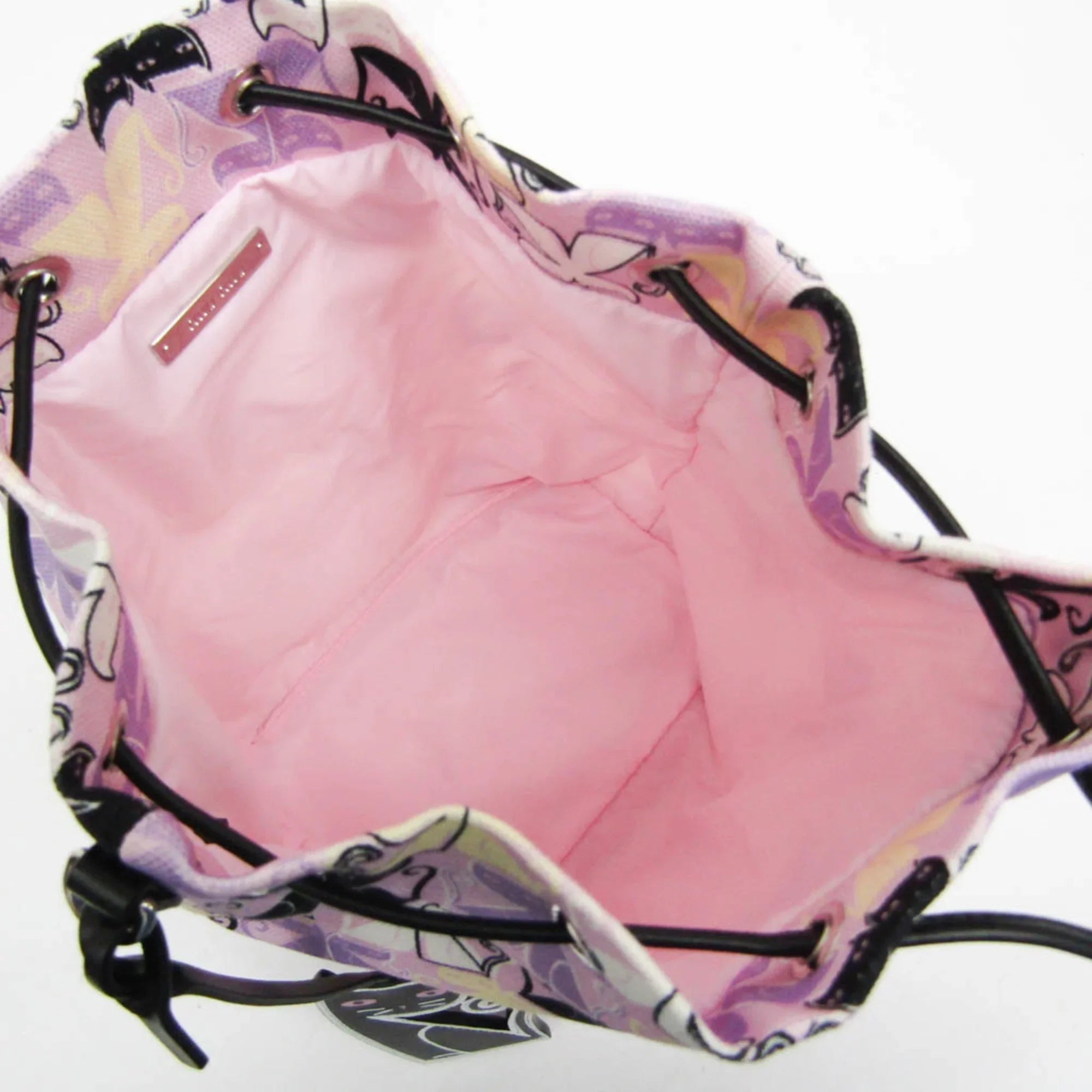 Pre-Owned Miu Miu CANAPA CATS Drawstring Bag 5RM014 Women's Leather,Cotton Pouch Black,Light Purple,Multi-color (Good)