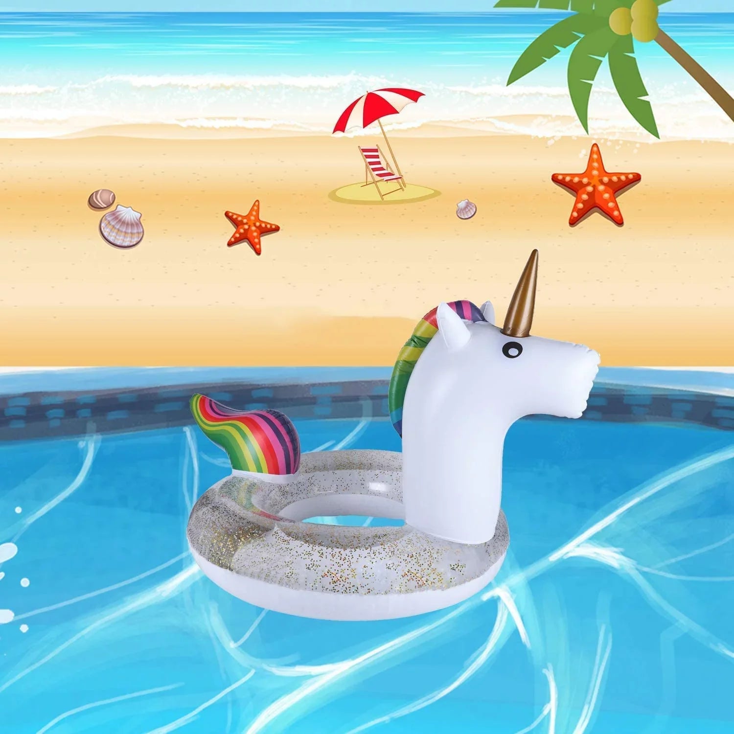 Blossom Glitter Sequins Animal Pool Floats, Inflatable Unicorn Ring Pool Float, Swimming Pool Ring, Pool Inflatables for Kids and Adults, Pool Toys Inflatable, Water Float | 48 Inch