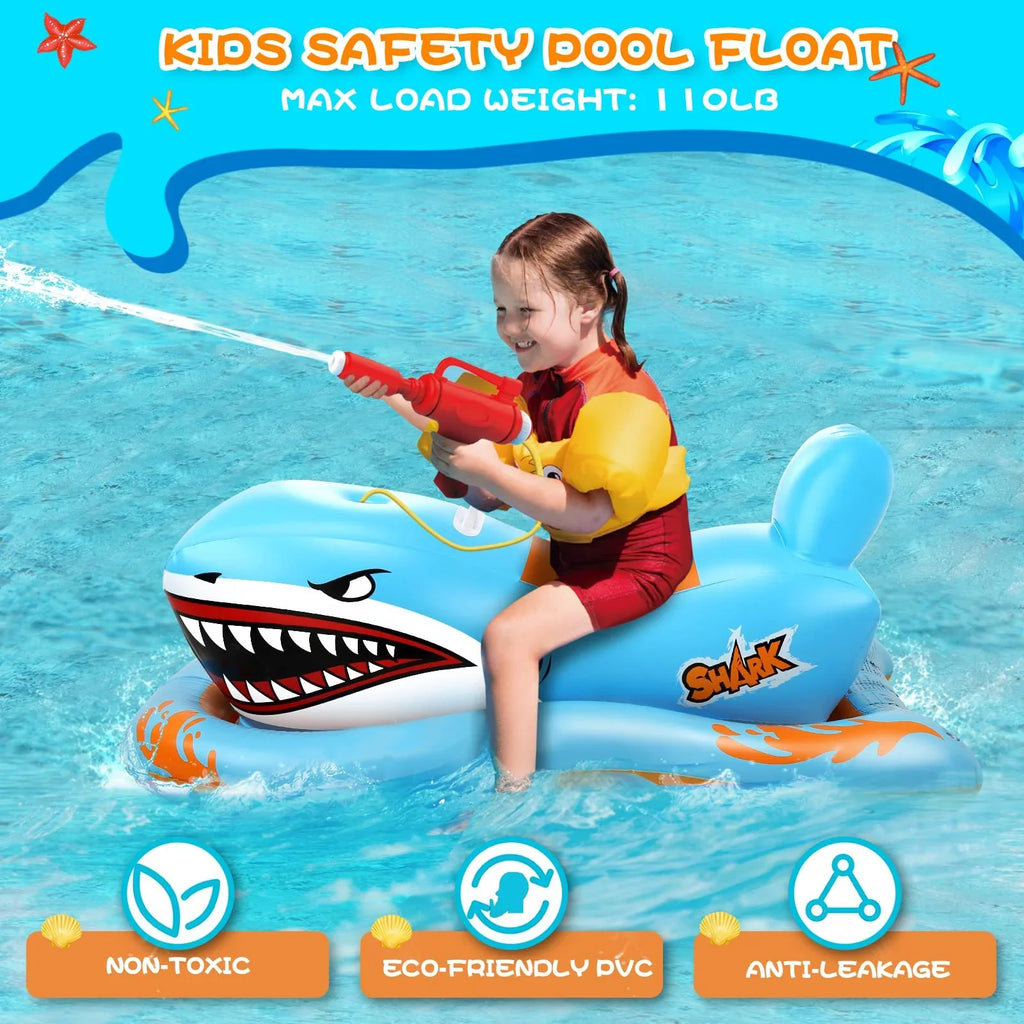Pool Floats for Kids,Shark Ride-on Pool Toys with Waterpistol for Kid Pool Game Boys Girls Age 3-12