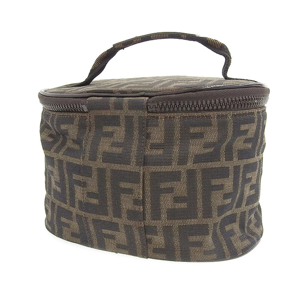Pre-Owned FENDI Zucca Pattern FF Vanity Bag Handbag Pouch Canvas Brown (Fair)