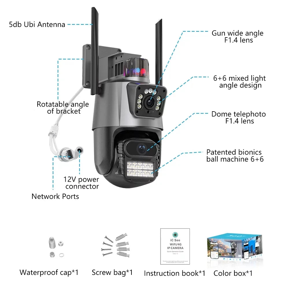 Kepeak Dual Lens Security Camera, Wi-Fi Home Surveillance Cameras Outdoor 360° View, 2-Way Audio Night Vision, Waterproof