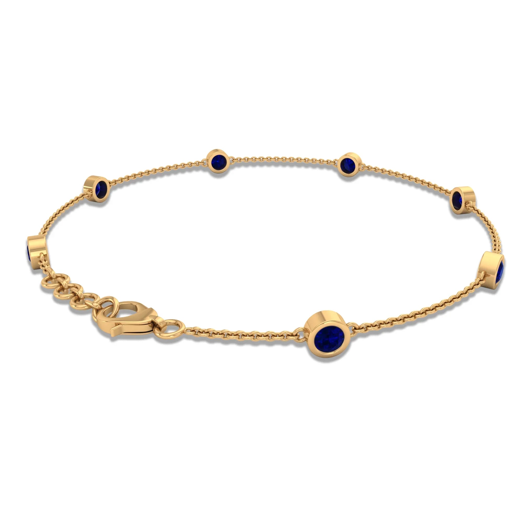 Lab Created Blue Sapphire Station Chain Bracelet For Women - 1 CT - AAAA Grade, 14K Yellow Gold, 7.5 inches