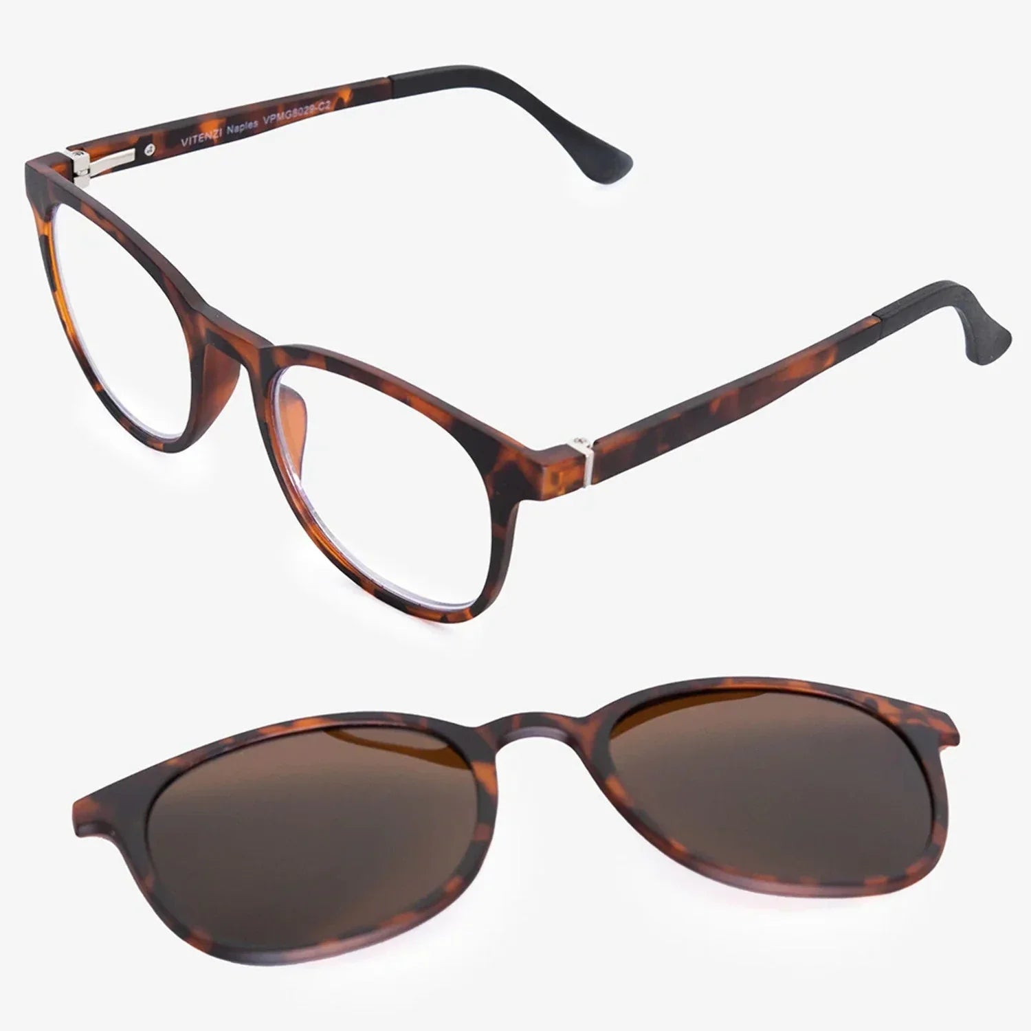 VITENZI Progressive Multifocal Reading Glasses Blue Light Blocking Readers - Includes Magnetic Sunglasses Clip On - Anti Fog Scratch Naples in Tortoise 2.00