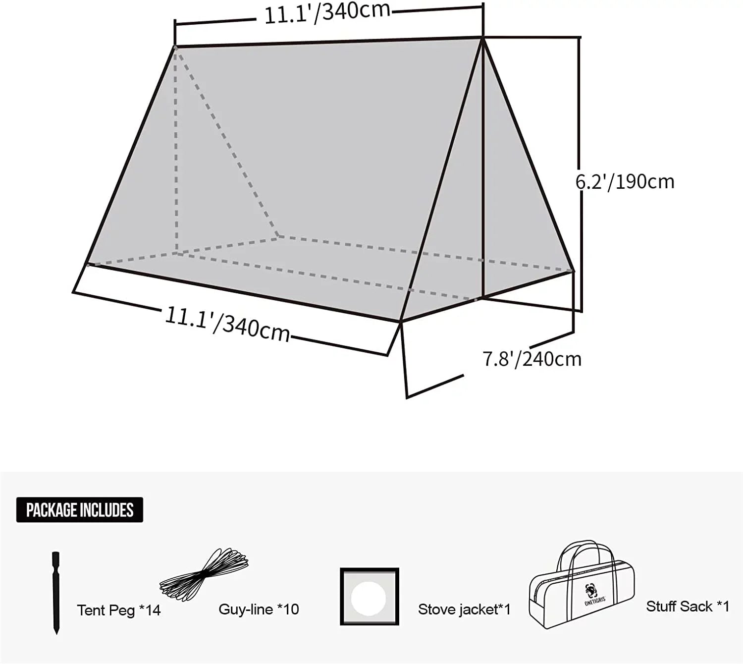 YUNWEN ROCDOMUS Hammock Hot Tent with Stove Jack, Versatile Lightweight Waterproof Camping Tarp with Zippered Tent Bag, PU3000mm 4 Season Tent for Stove