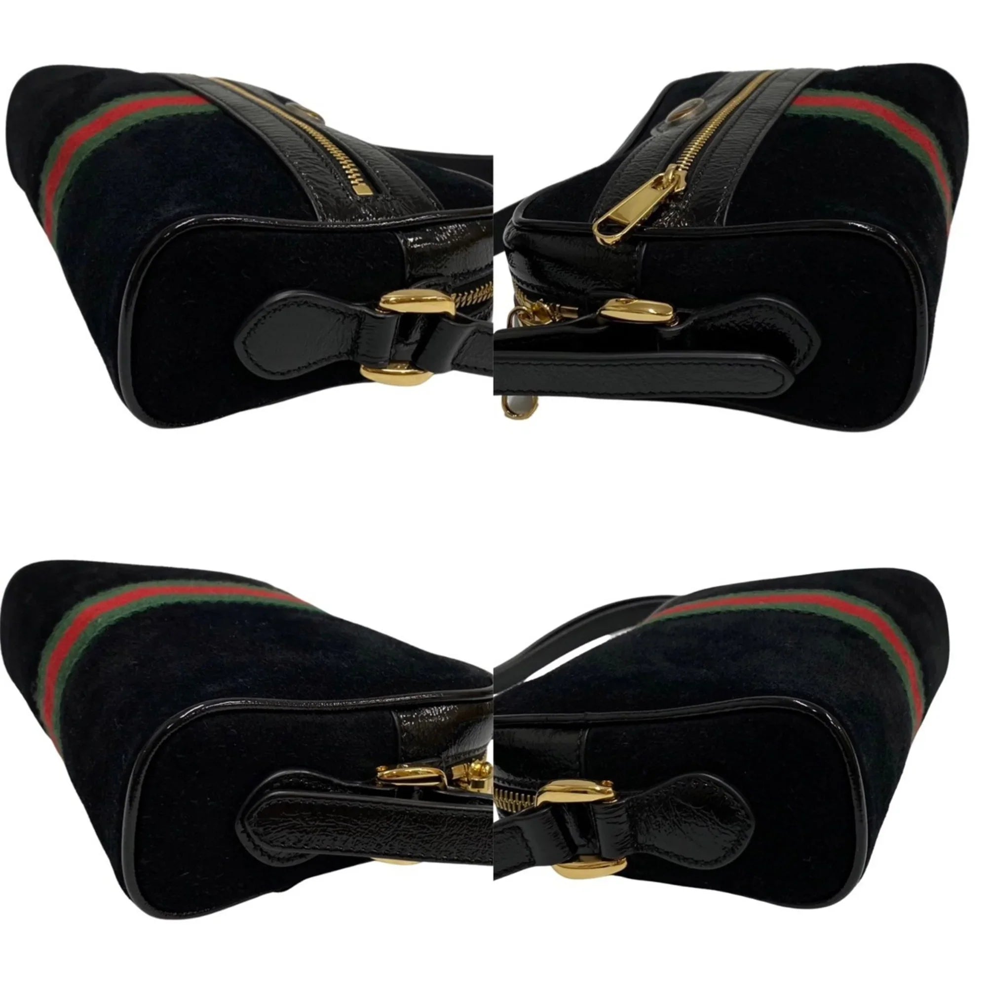 Pre-Owned GUCCI Gucci Ophidia Sherry Line GG Hardware Suede Enamel Leather Genuine Mini Shoulder Bag Black (Good)