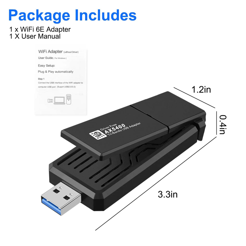 CELECTIGO AX5400 802.11AX WiFi 6E USB 3.0 WiFi Adapter ,for PC Laptop Tri Band 6GHz/5GHz/2.4GHz, WPA3, Wireless USB WiFi Dongle Network Adapter,Only Fitting with Windows 11/10, Driver free,Black