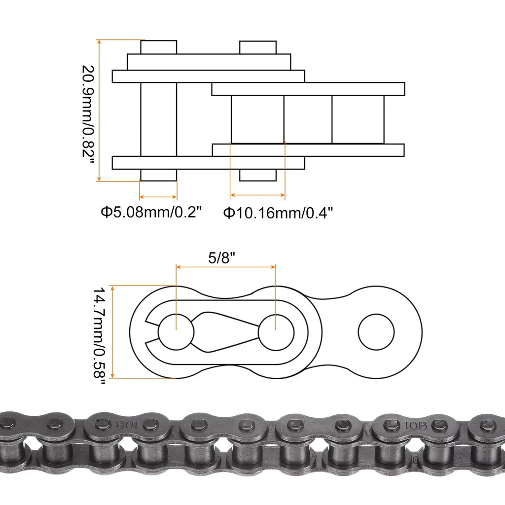 Uxcell 10B Metric Standard Roller Chain 5 Feet Carbon Steel Chains 5/8" Industrial Roller Chain -96 Links