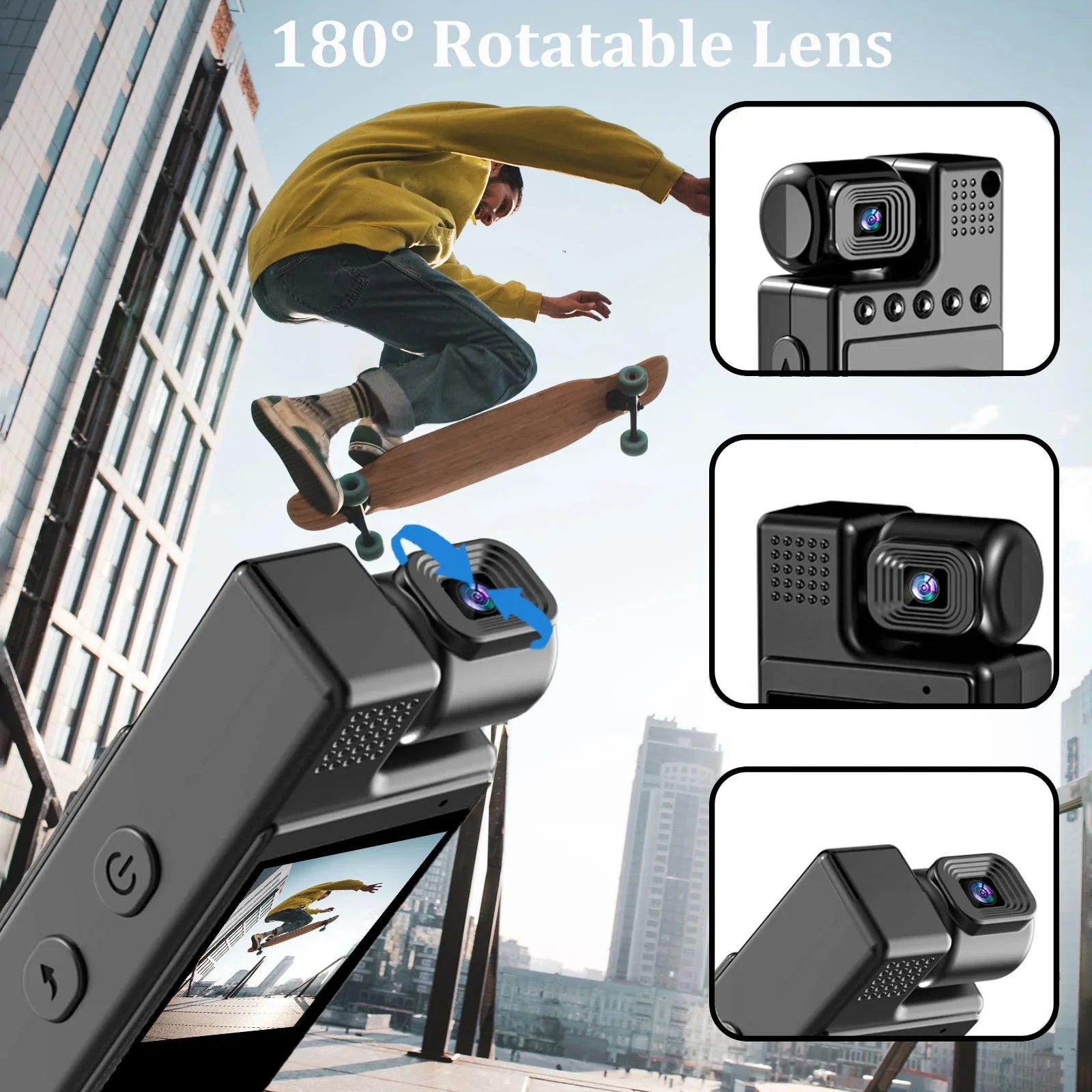 GoolRC Body Camera with Audio and Video Recording, 180°Lens Rotatable, 6 Hour Battery Life, WiFi, 1.3in TFT Screen, Night Vision Document Your Day