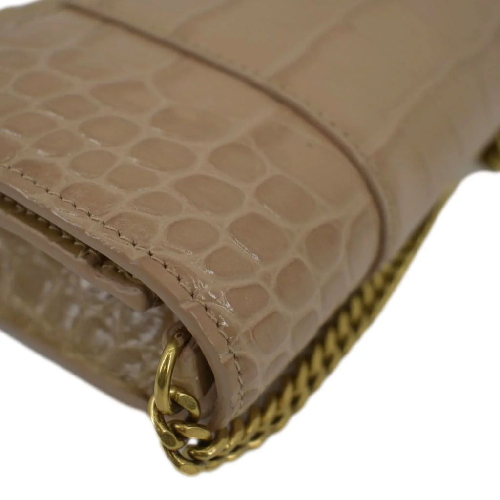 Pre-owned BALENCIAGA Hourglass Crocodile Embossed Leather Chain Shoulder Bag Light Brown