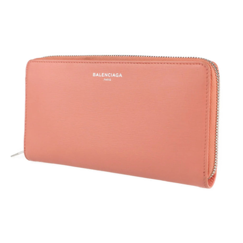 Pre-Owned BALENCIAGA Balenciaga essential long wallet 519641 leather salmon pink round zipper (Good)