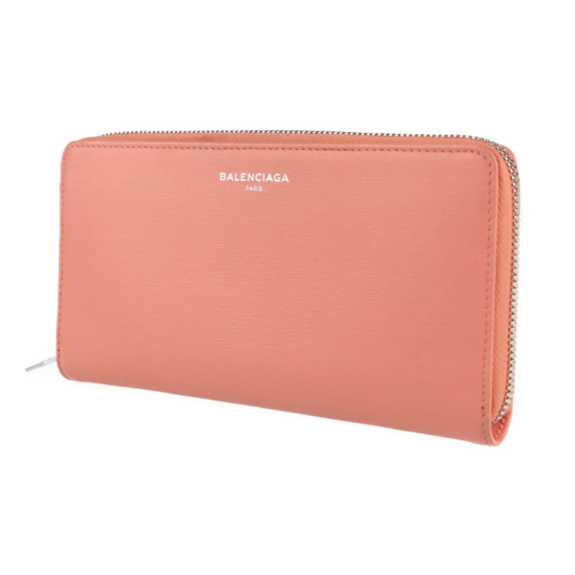 Pre-Owned BALENCIAGA Balenciaga essential long wallet 519641 leather salmon pink round zipper (Good)
